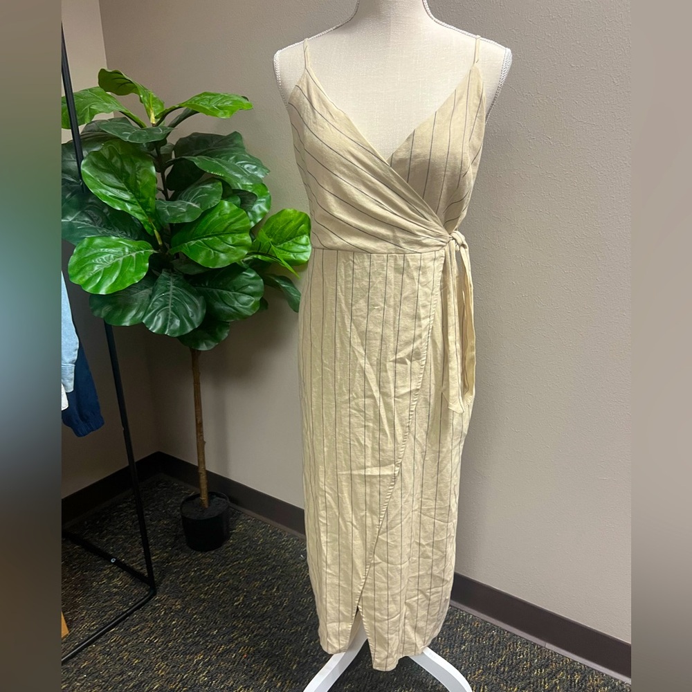Urban Outfitters Cream Tie Front Midi Dress